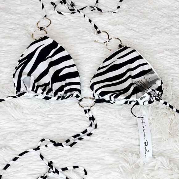 Monica Hansen Beachwear Zebra Print Triangle O-Ring Bikini Top Nwt Girl on Fire - Picture 7 of 7